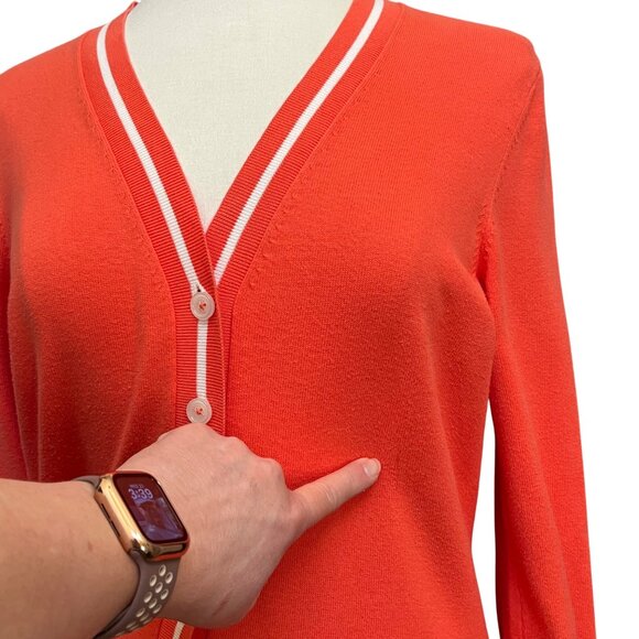 Brooks Brothers "346" Womens Orange Cardigan Sweater White Stripes - Size L READ - Picture 6 of 9